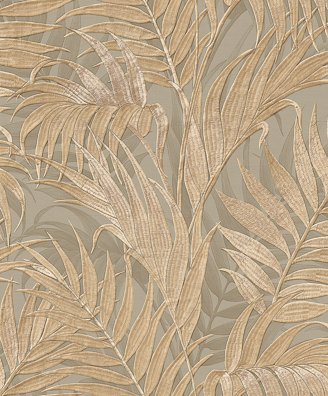 Behang Dutch Wallcoverings - Grace - Tropical Palm Leaf Green/Gold - GR322105