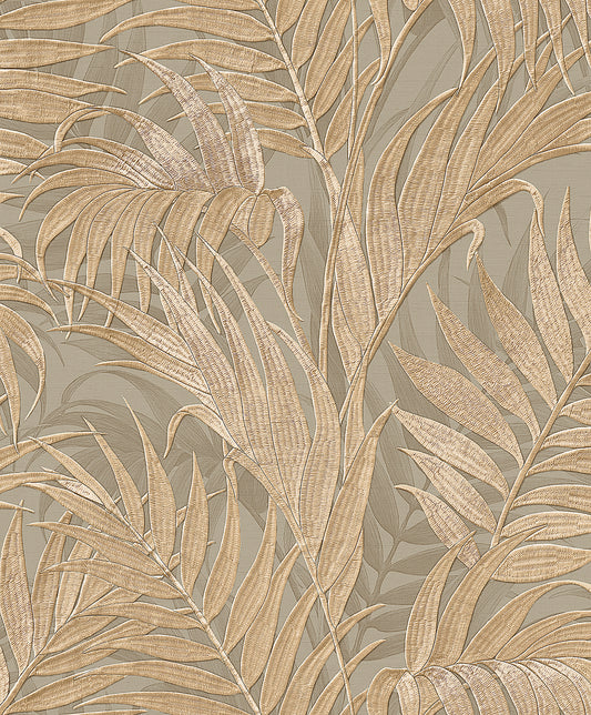 Behang Dutch Wallcoverings - Grace - Tropical Palm Leaf Green/Gold - GR322105