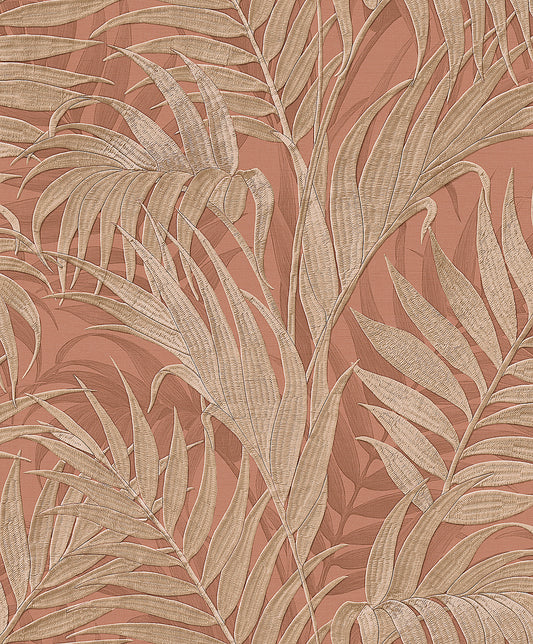 Behang Dutch Wallcoverings - Grace - Tropical Palm Leaf Brown/Gold - GR322106